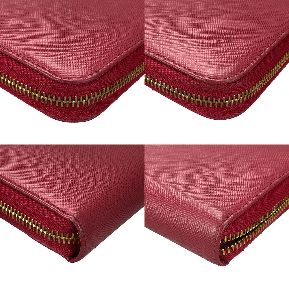 Prada Long Wallet Purse 1Ml506 Embossed Leather Pink Zip Around Safiano Women