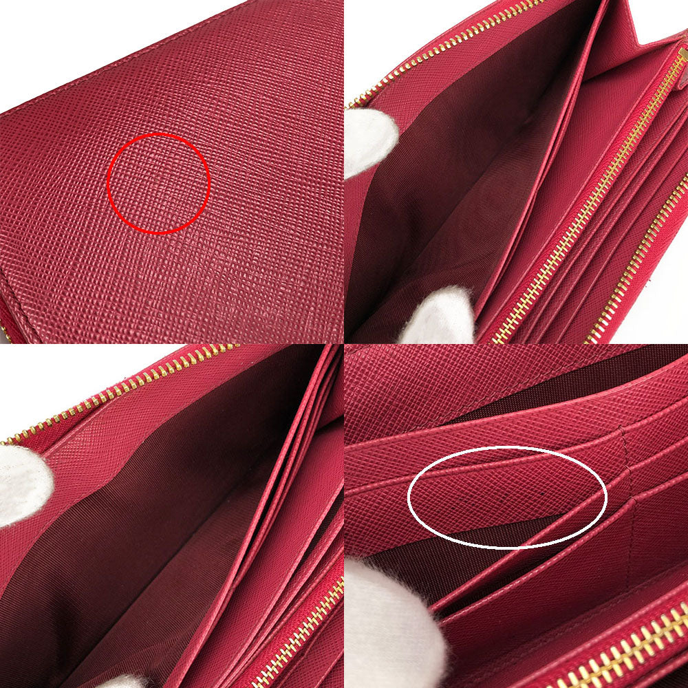 Prada Long Wallet Purse 1Ml506 Embossed Leather Pink Zip Around Safiano Women