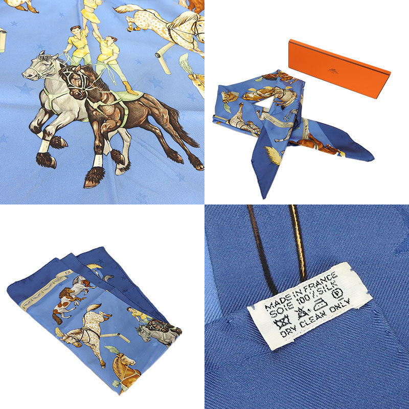 Hermes Scarf Silk Blue Carre90 Women