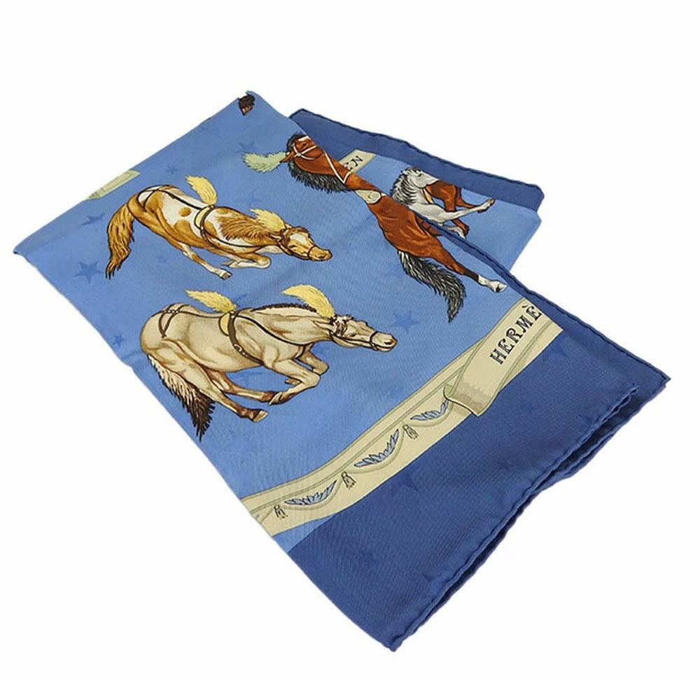 Hermes Scarf Silk Blue Carre90 Women