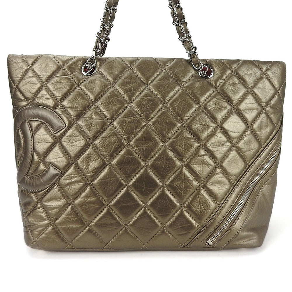 Chanel Tote Bag Leather Bronze Type Cambon Line Women