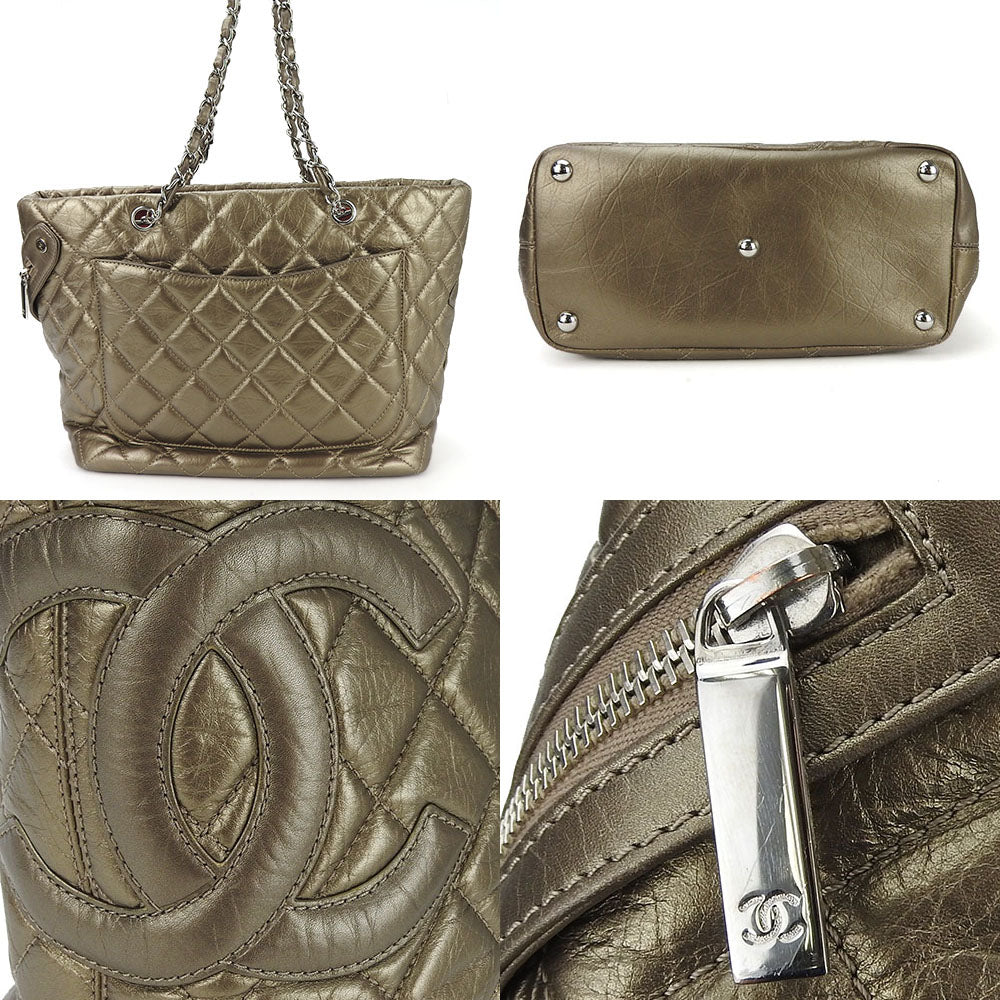 Chanel Tote Bag Leather Bronze Type Cambon Line Women