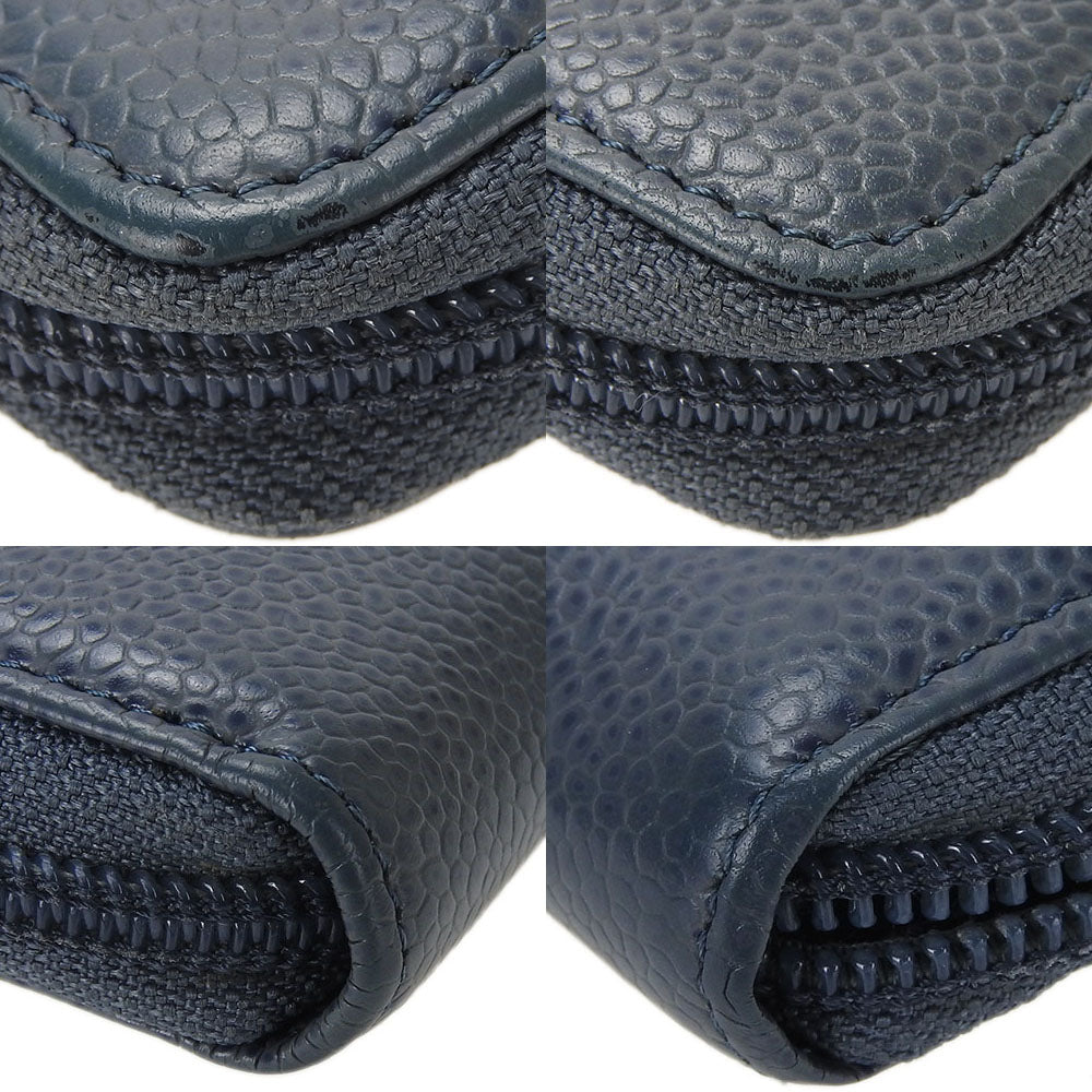 Chanel Long Wallet Purse Caviar Skin Blue Coco Mark