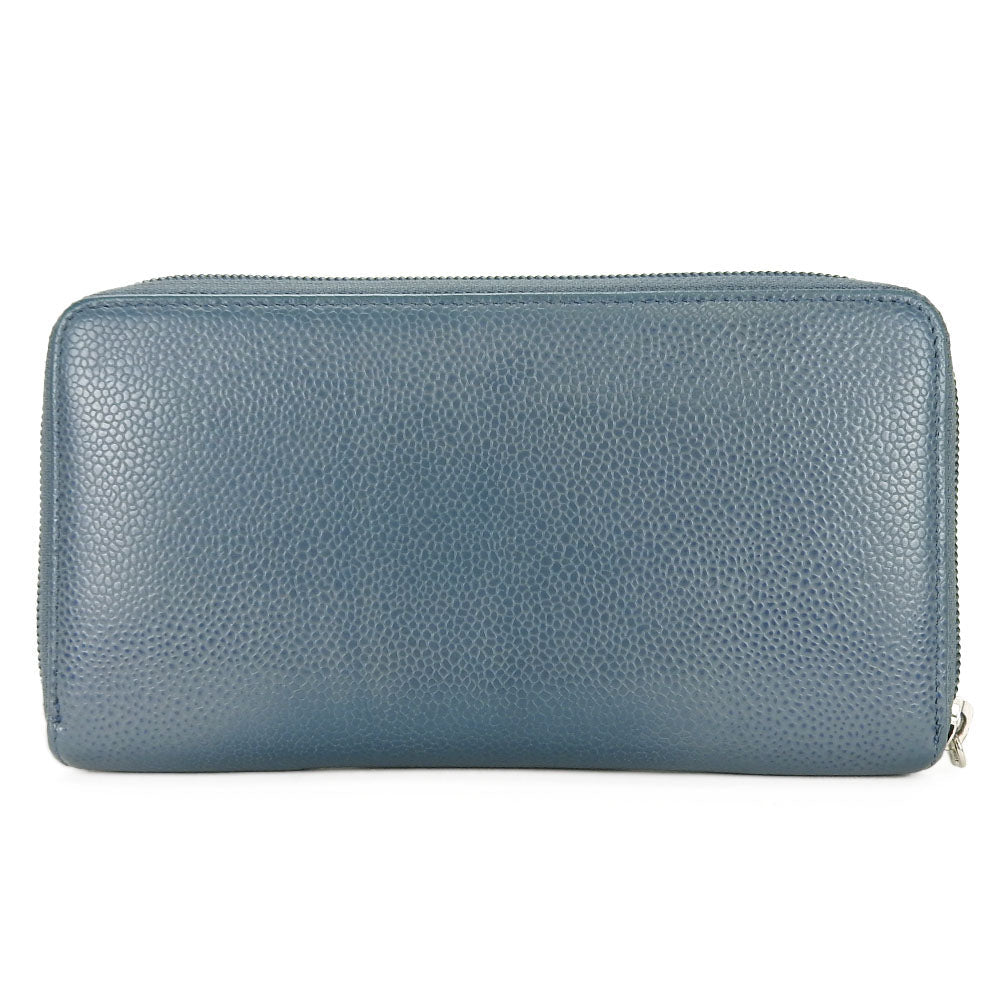 Chanel Long Wallet Purse Caviar Skin Blue Coco Mark