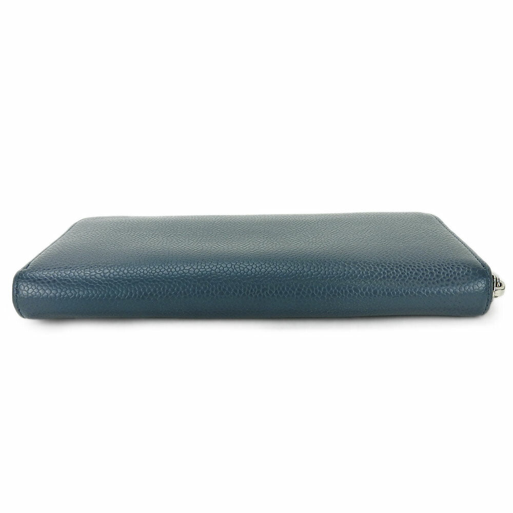 Chanel Long Wallet Purse Caviar Skin Blue Coco Mark