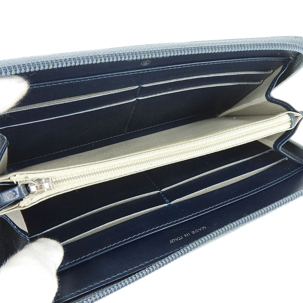 Chanel Long Wallet Purse Caviar Skin Blue Coco Mark