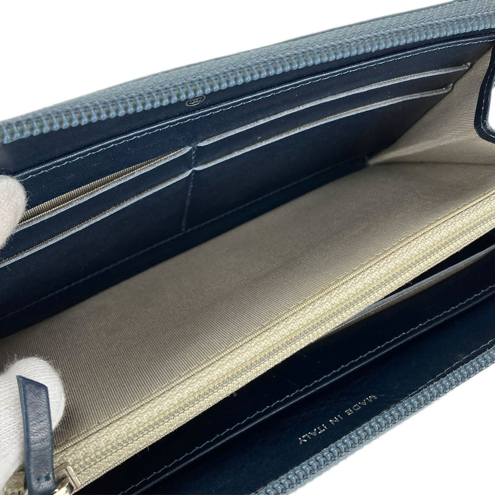 Chanel Long Wallet Purse Caviar Skin Blue Coco Mark