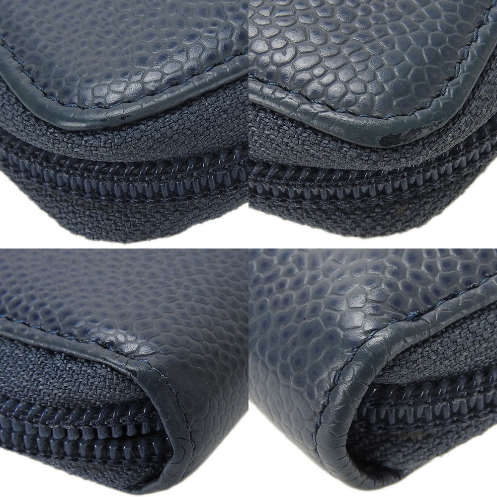 Chanel Long Wallet Purse Caviar Skin Blue Coco Mark