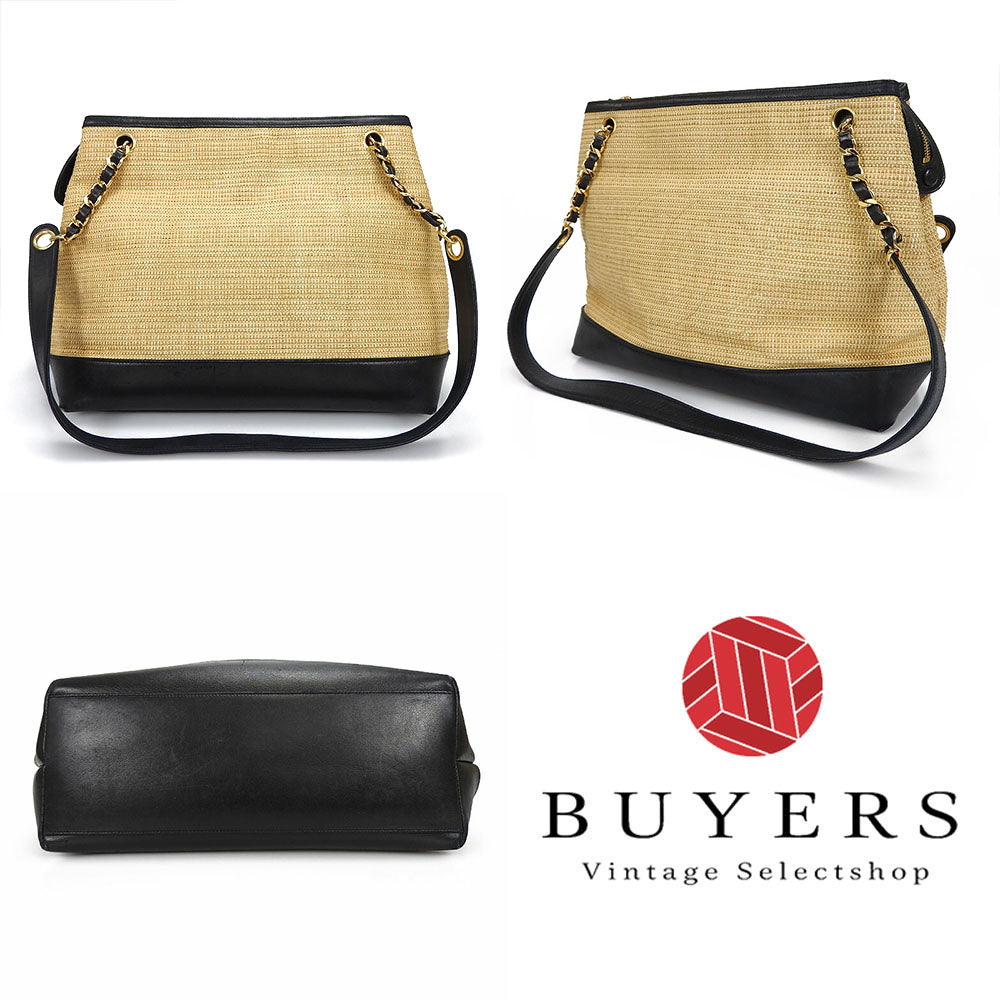 Chanel Tote Bag Leather, Straw Beige Type Women