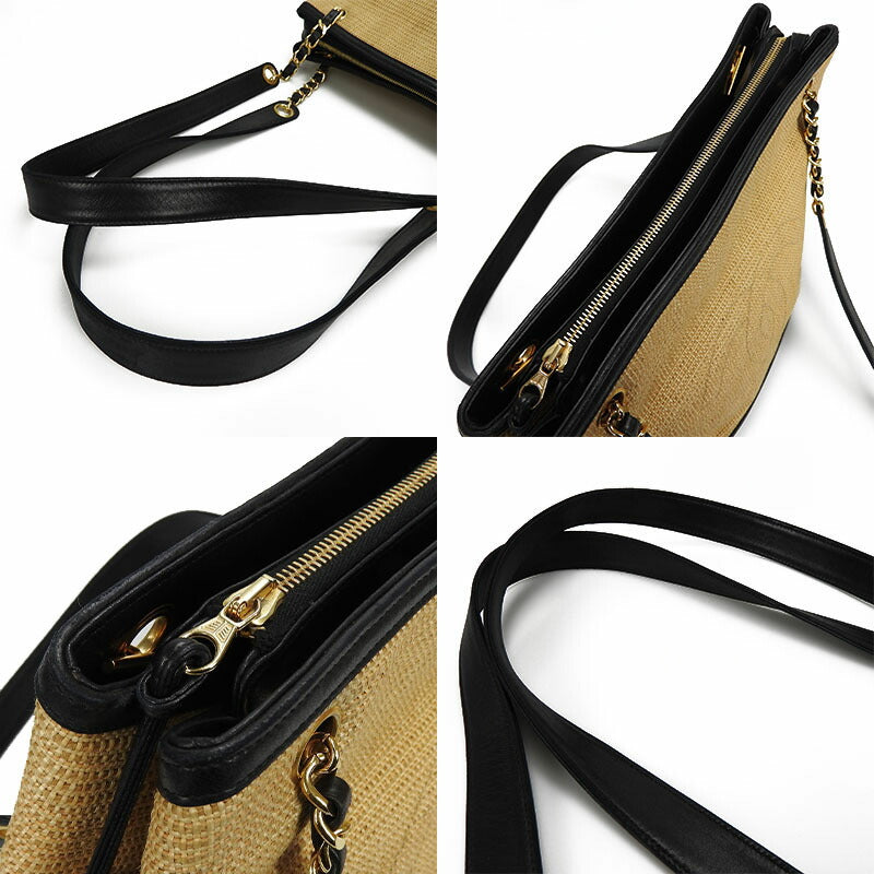 Chanel Tote Bag Leather, Straw Beige Type Women
