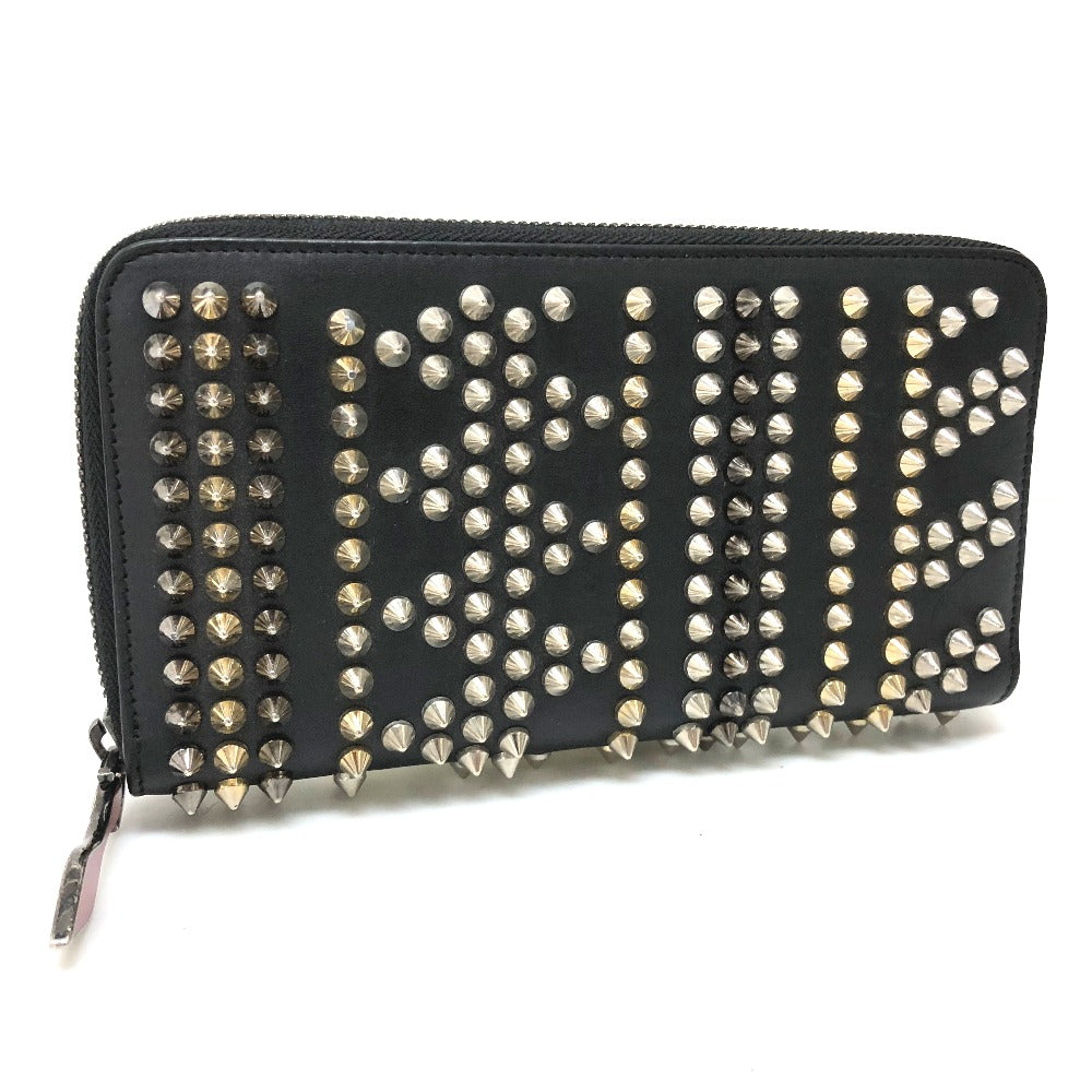 Christian Louboutin Long Wallet Purse 3145073 Leather Black Panettone Spike Studs Women