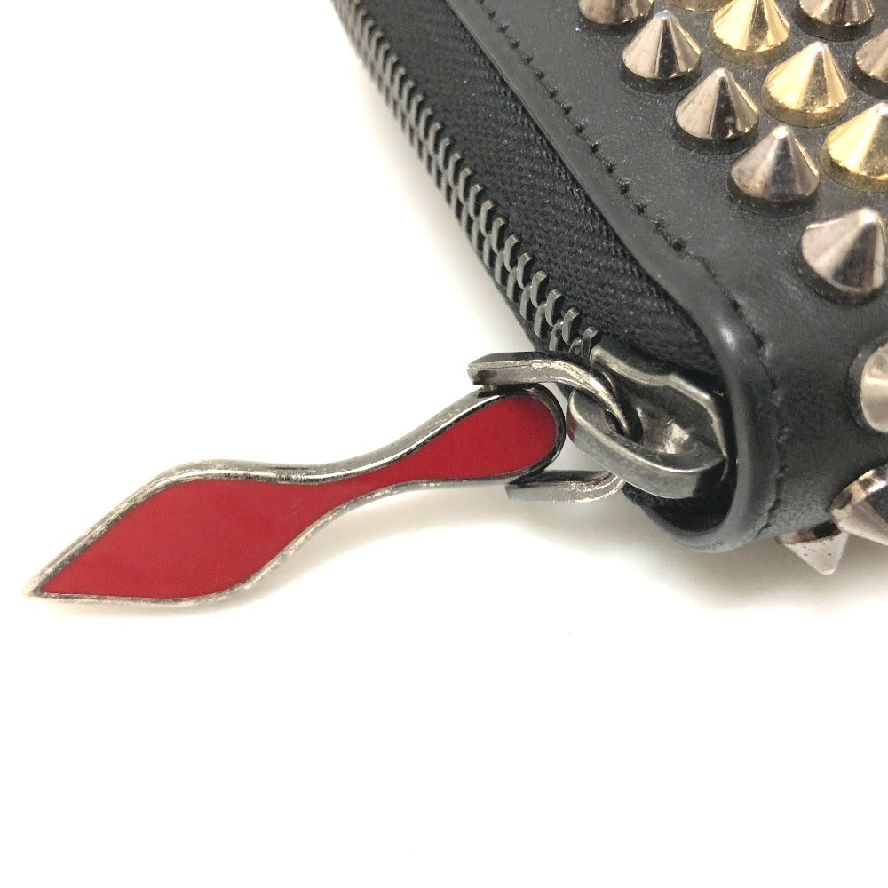 Christian Louboutin Long Wallet Purse 3145073 Leather Black Panettone Spike Studs Women
