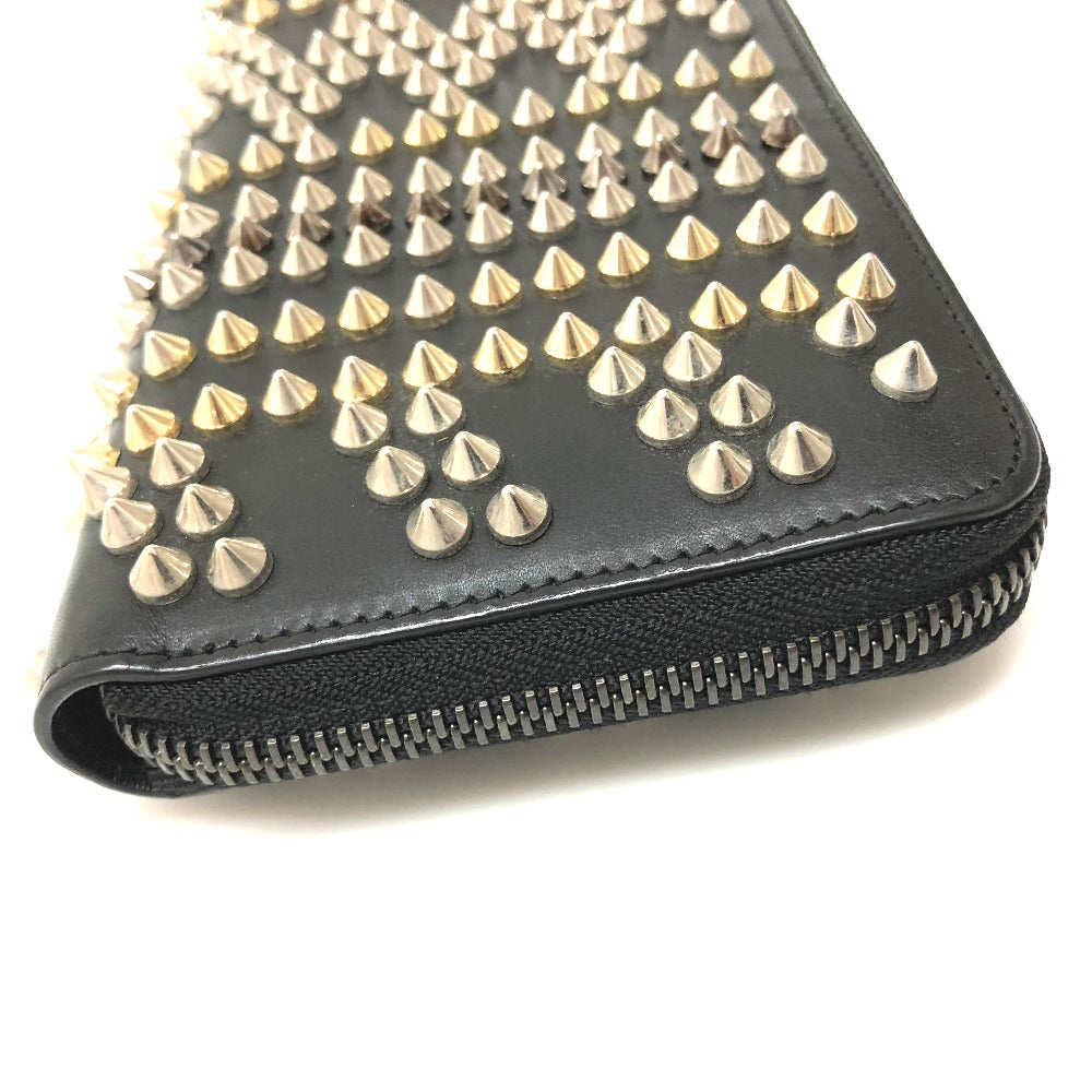 Christian Louboutin Long Wallet Purse 3145073 Leather Black Panettone Spike Studs Women