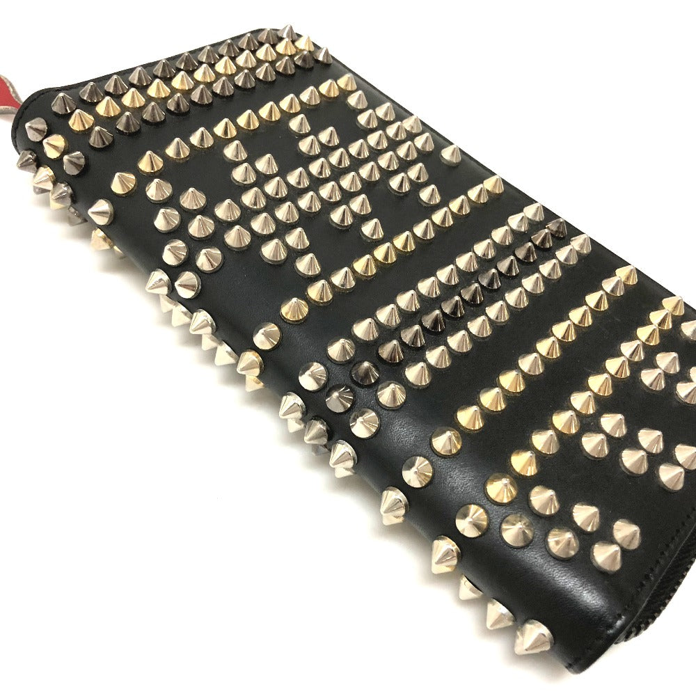 Christian Louboutin Long Wallet Purse 3145073 Leather Black Panettone Spike Studs Women