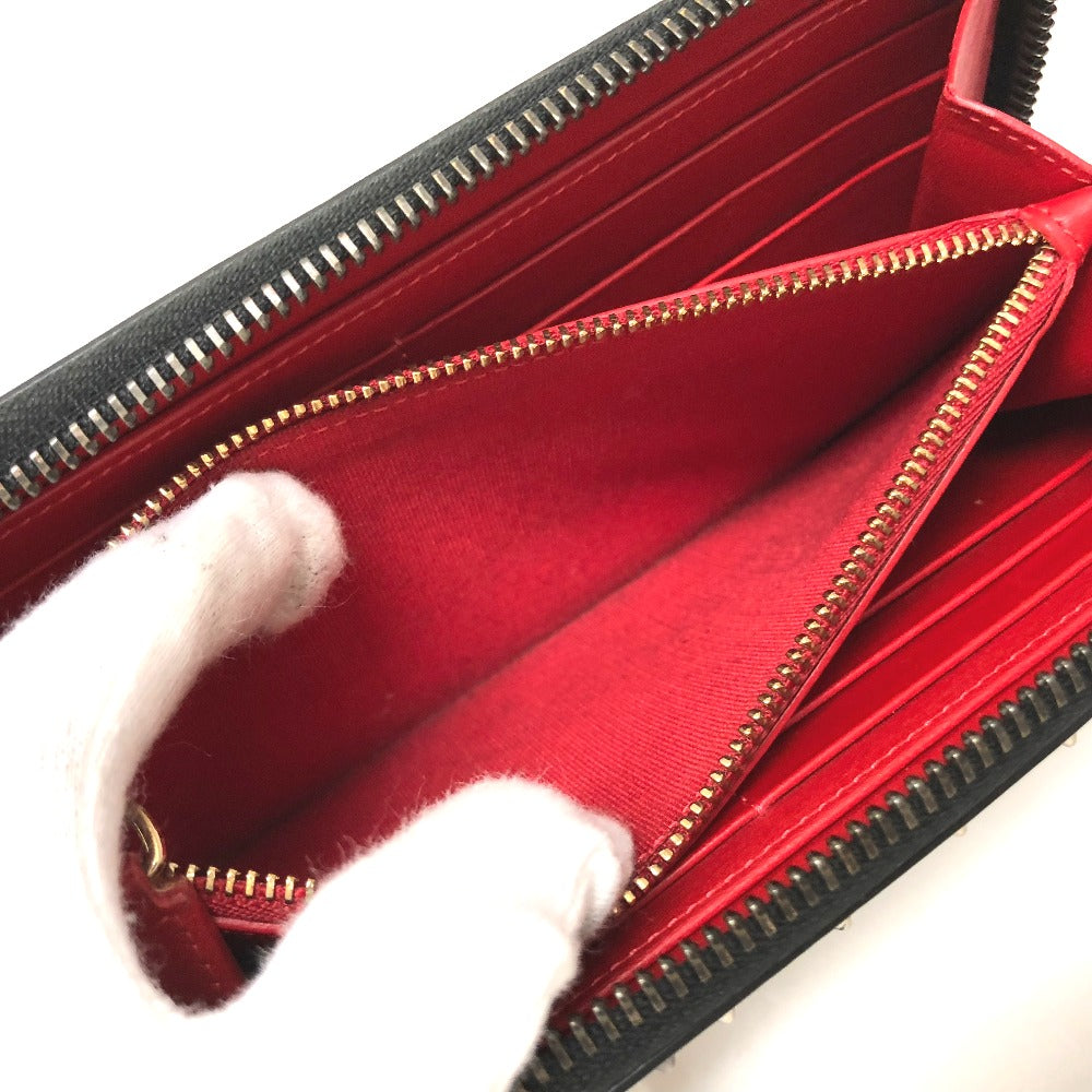 Christian Louboutin Long Wallet Purse 3145073 Leather Black Panettone Spike Studs Women