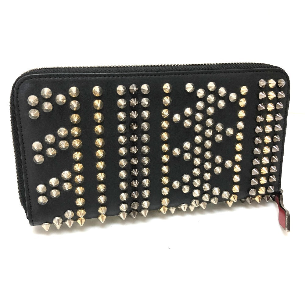 Christian Louboutin Long Wallet Purse 3145073 Leather Black Panettone Spike Studs Women