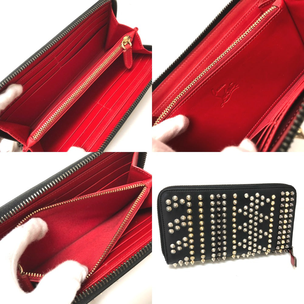 Christian Louboutin Long Wallet Purse 3145073 Leather Black Panettone Spike Studs Women