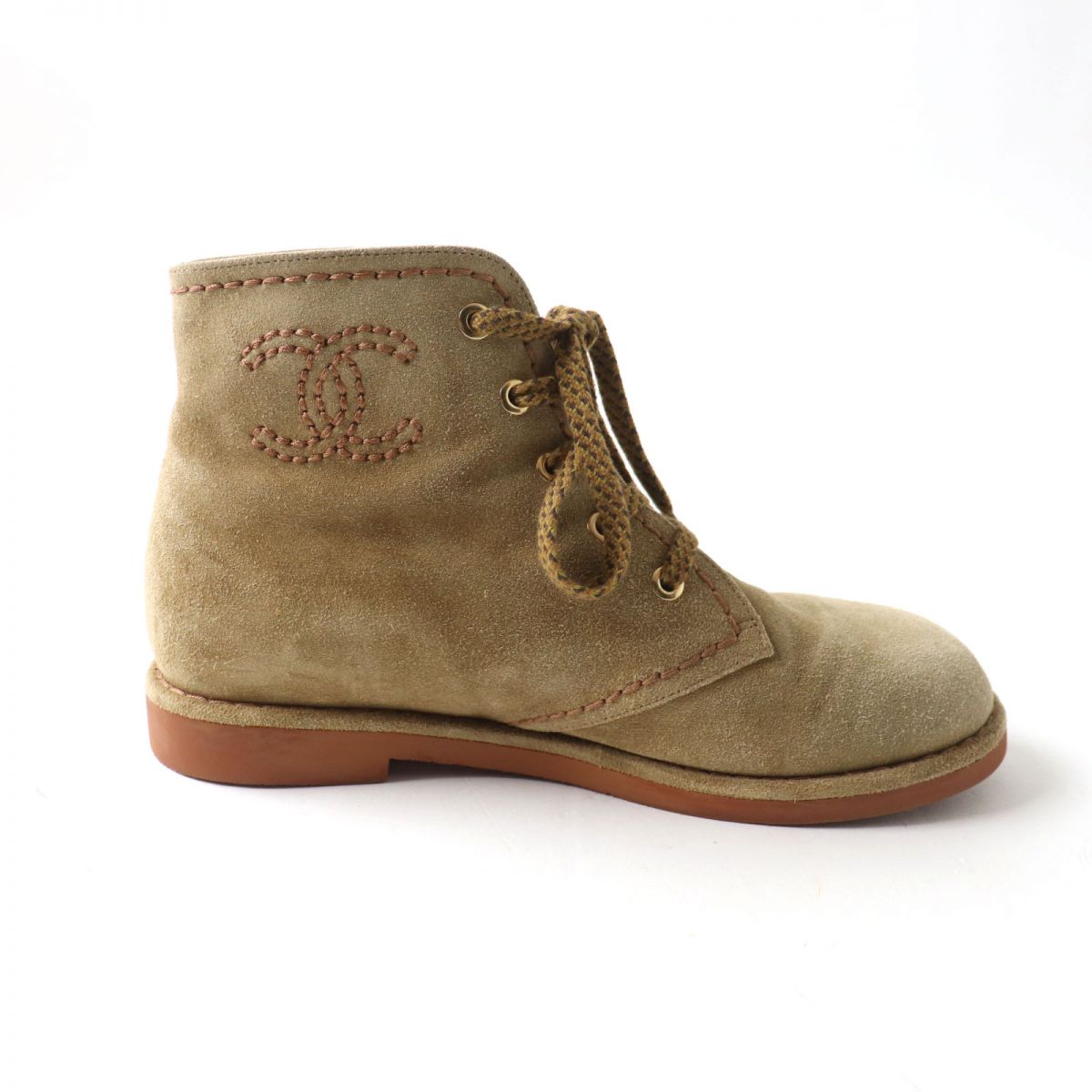 Chanel Boots Suede Leather Brown Women 37C