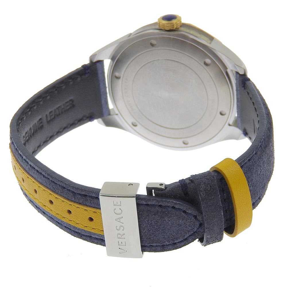 Versace Watches Quartz Wr5 Stainless Steel , Leather Gold Vera Navy Dial Mens