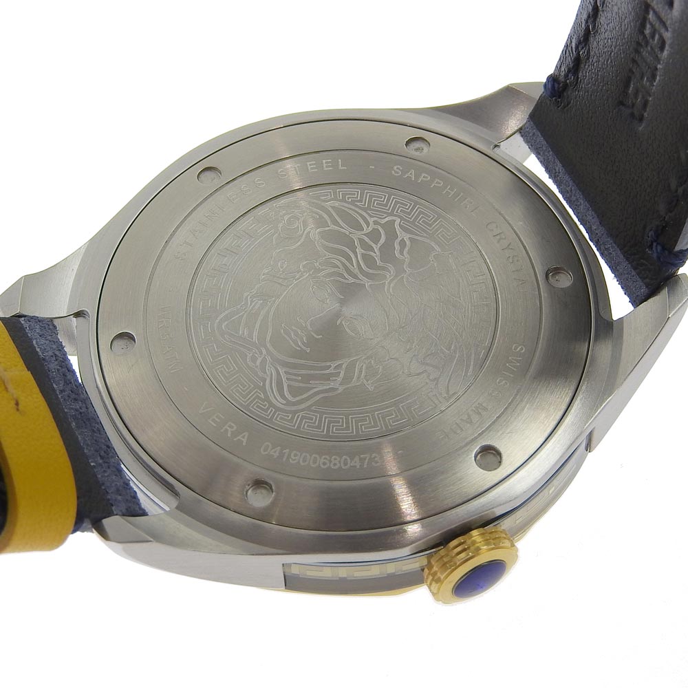 Versace Watches Quartz Wr5 Stainless Steel , Leather Gold Vera Navy Dial Mens