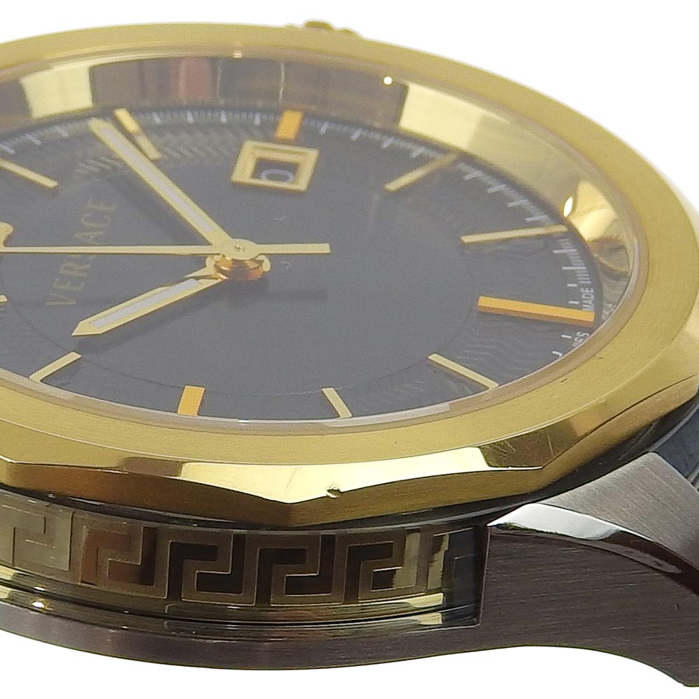Versace Watches Quartz Wr5 Stainless Steel , Leather Gold Vera Navy Dial Mens
