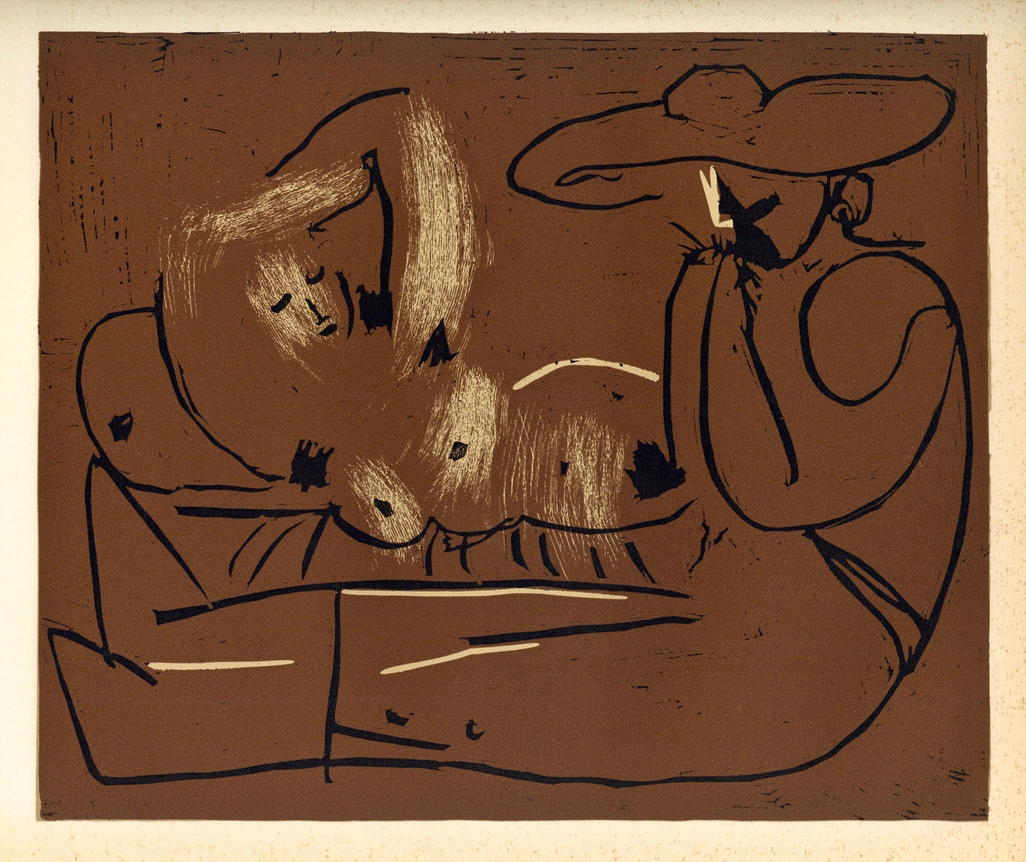 Pablo Picasso, The Aubade With Harmonica Player (Orozco 214), Grabados Al Linleo, Linocut