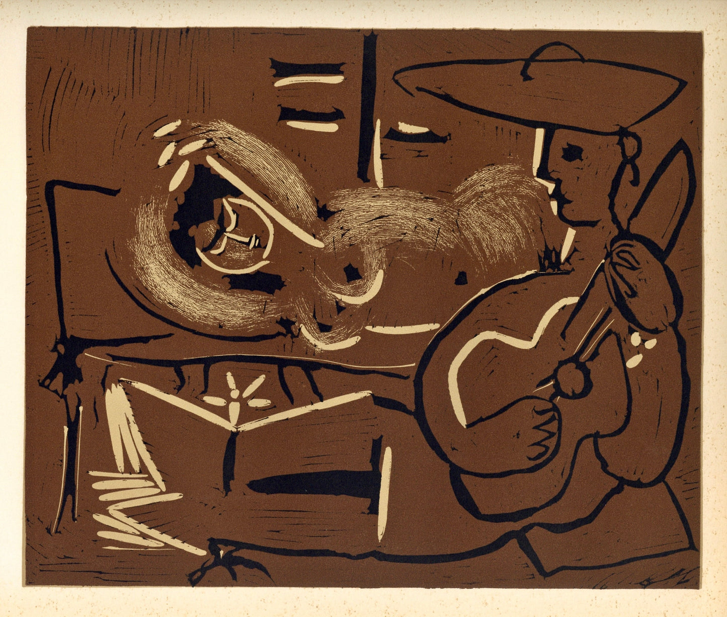 Pablo Picasso, The Aubade With Guitarist (Orozco 214), Grabados Al Linleo, Linocut