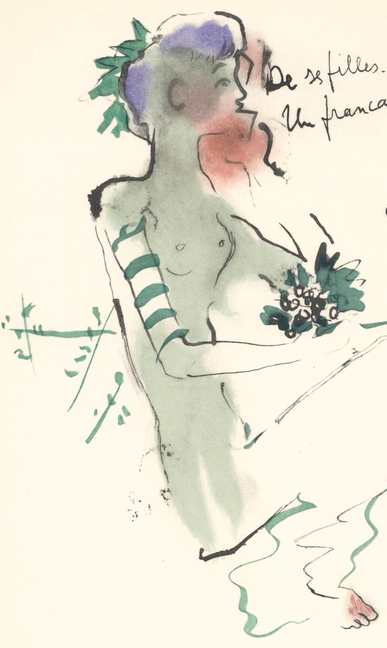 Jean Cocteau, Bacchante Assise, Vins, Fleurs Et Flammes, Lithograph