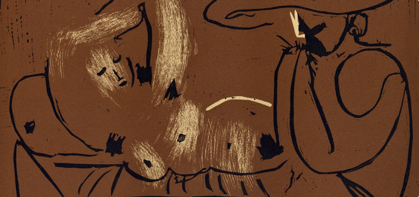 Pablo Picasso, The Aubade With Harmonica Player (Orozco 214), Grabados Al Linleo, Linocut