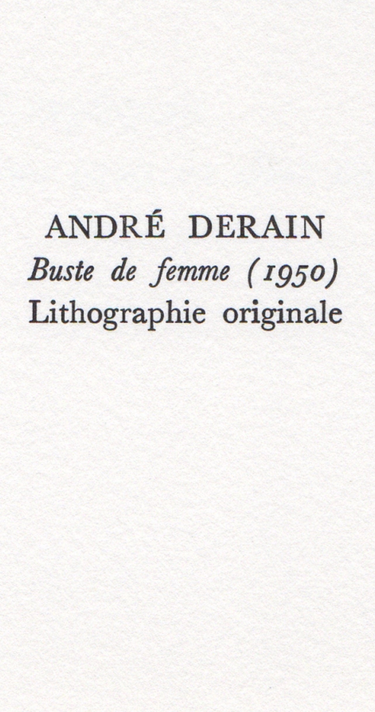 Andr Derain, Buste De Femme, Souvenirs Et Portraits D'Artistes, Lithograph