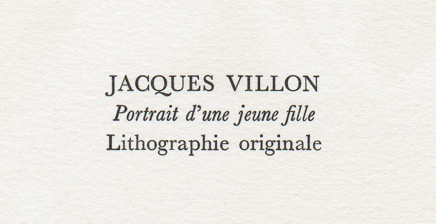 Jacques Villon, Portrait D'Une Jeune Fille, Souvenirs Et Portraits D'Artistes, Lithograph