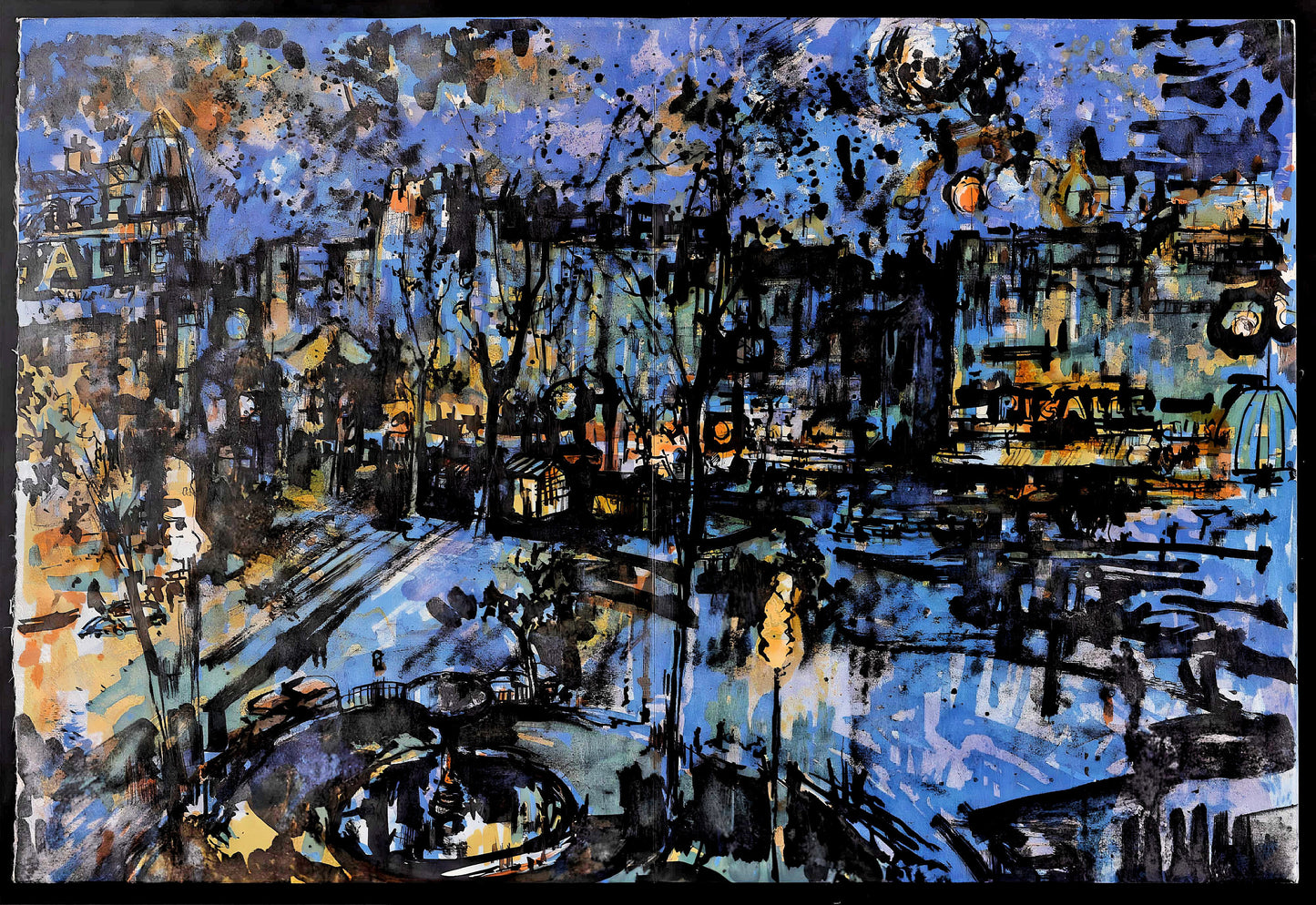 Jean Yves Commre, Place Pigalle La Nuit, Panorama De Paris, Au Temps De Paris Seine, Lithograph