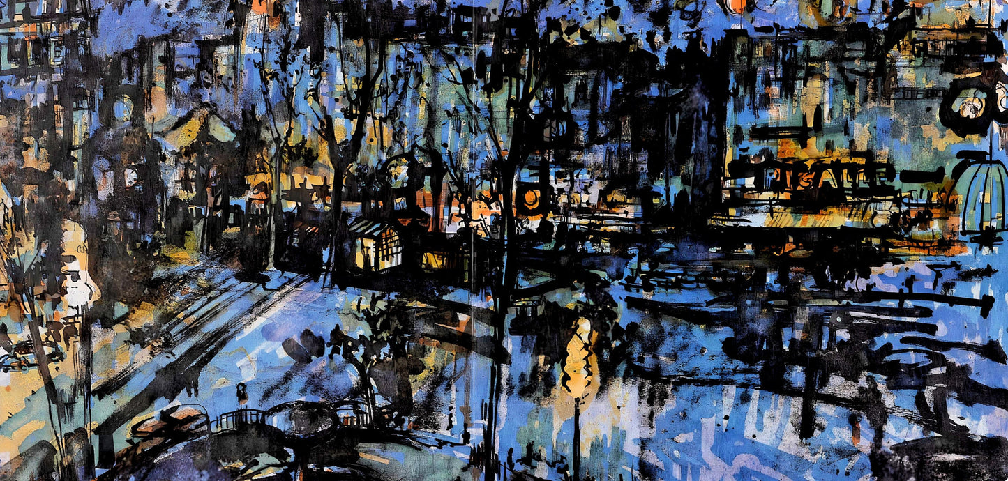 Jean Yves Commre, Place Pigalle La Nuit, Panorama De Paris, Au Temps De Paris Seine, Lithograph