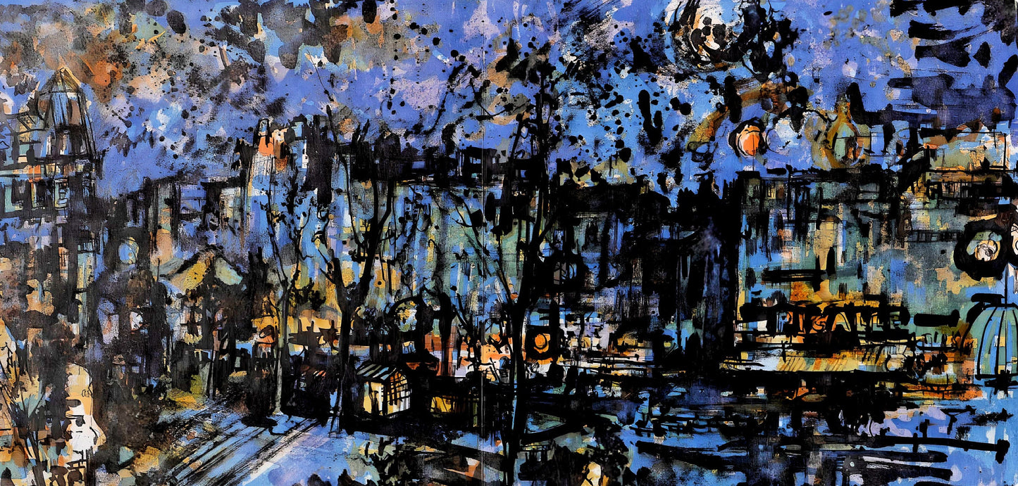 Jean Yves Commre, Place Pigalle La Nuit, Panorama De Paris, Au Temps De Paris Seine, Lithograph