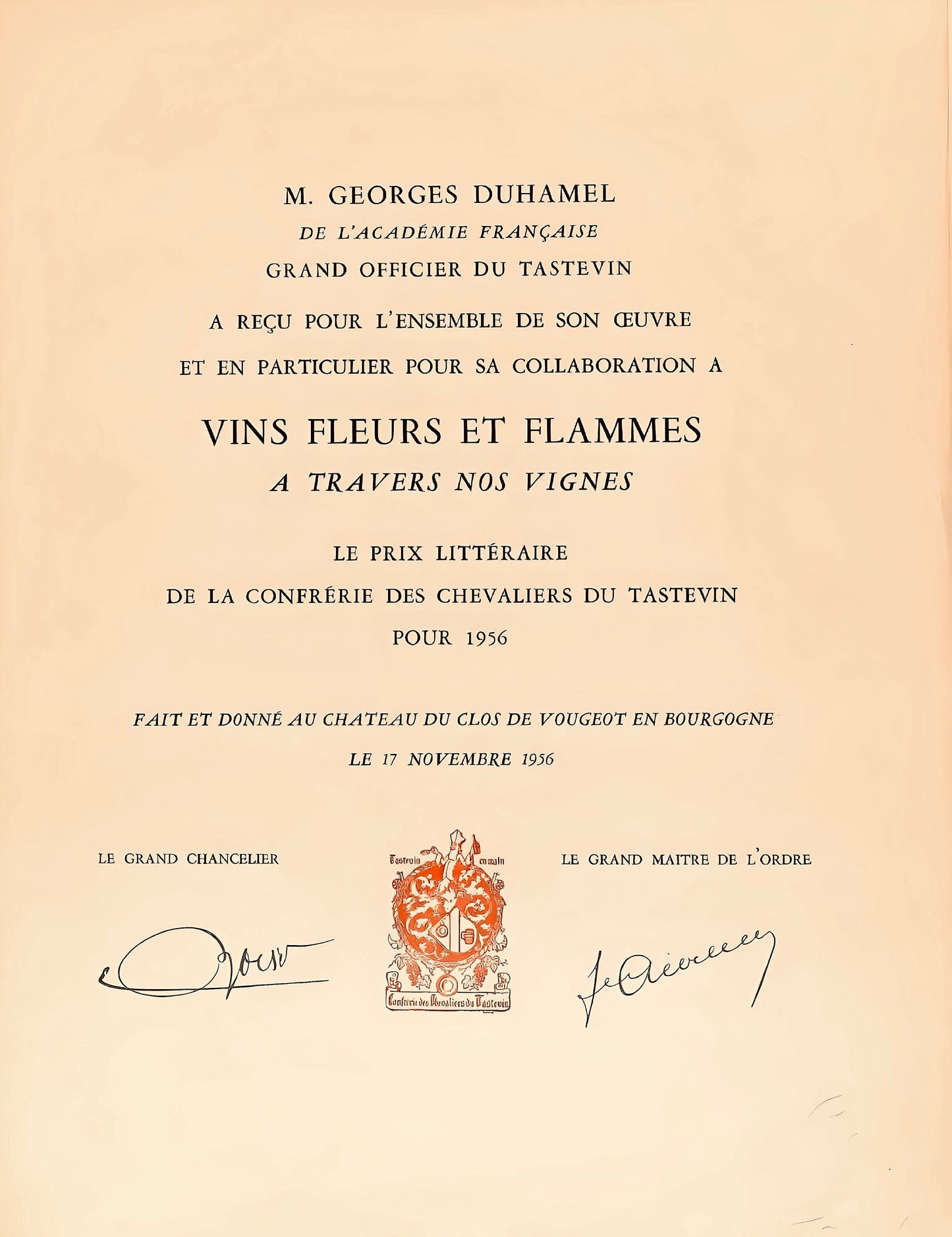 Gen Paul, Le Quart Du Tourlourou, Vins, Fleurs Et Flammes, Lithograph