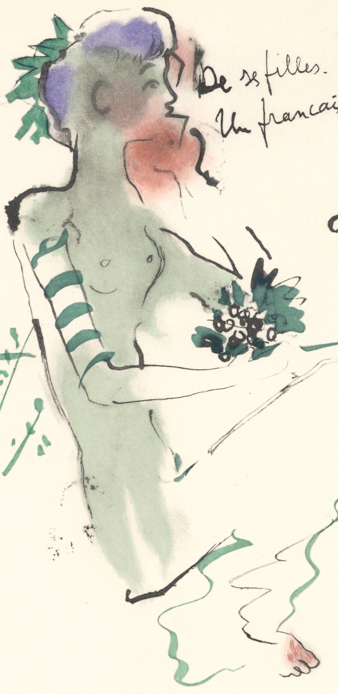 Jean Cocteau, Bacchante Assise, Vins, Fleurs Et Flammes, Lithograph