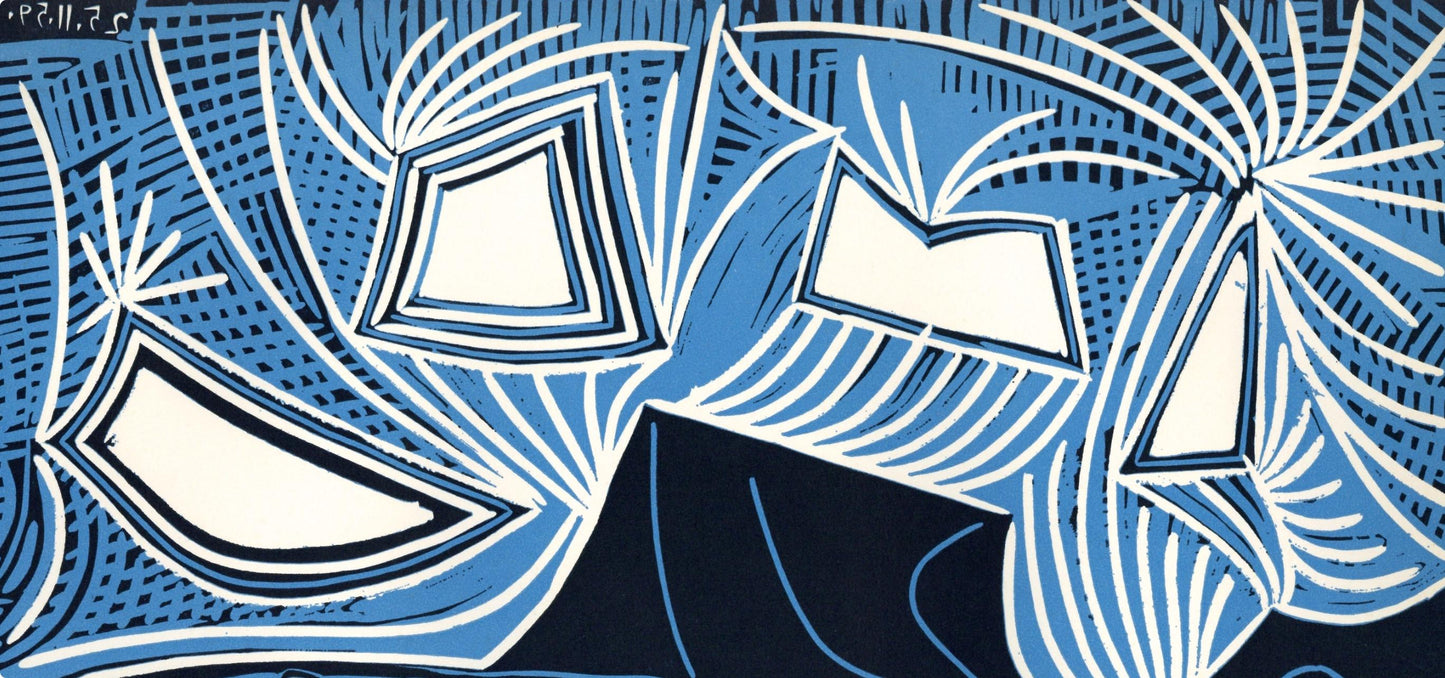 Pablo Picasso, Couple And Flutist At The Edge Of A Lake (Orozco 214), Grabados Al Linleo, Linocut