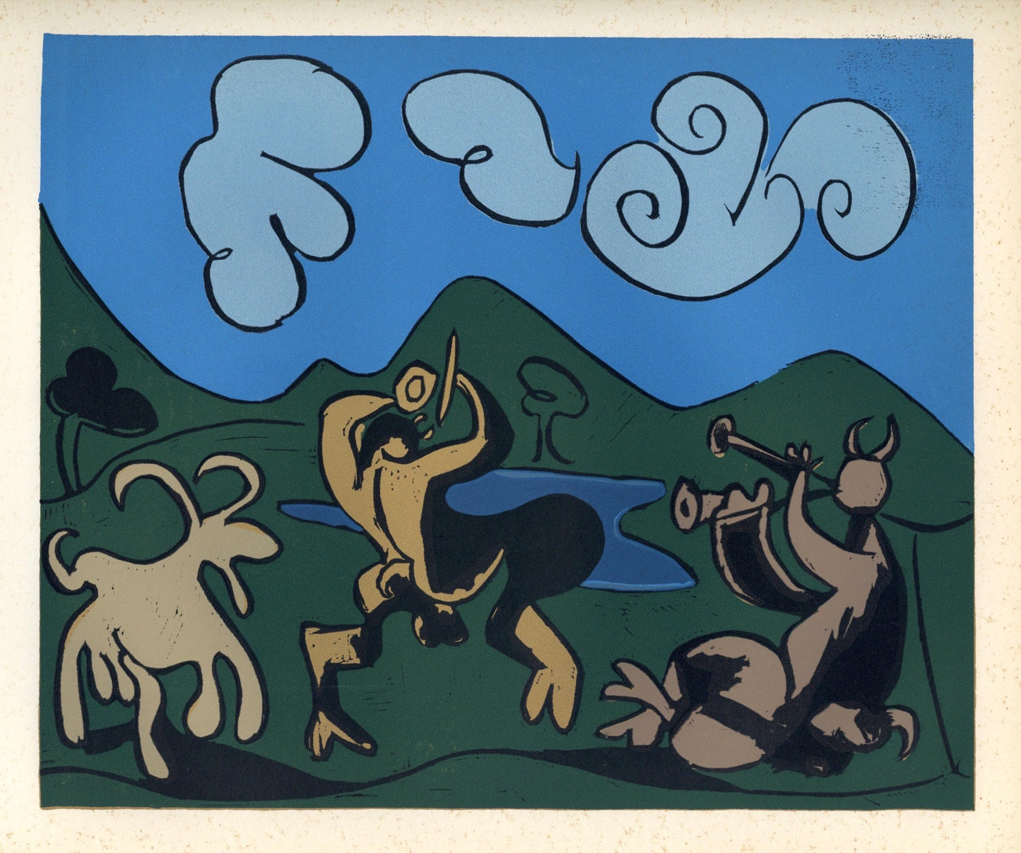 Pablo Picasso, Fauns And Goat (Orozco 214), Grabados Al Linleo, Linocut