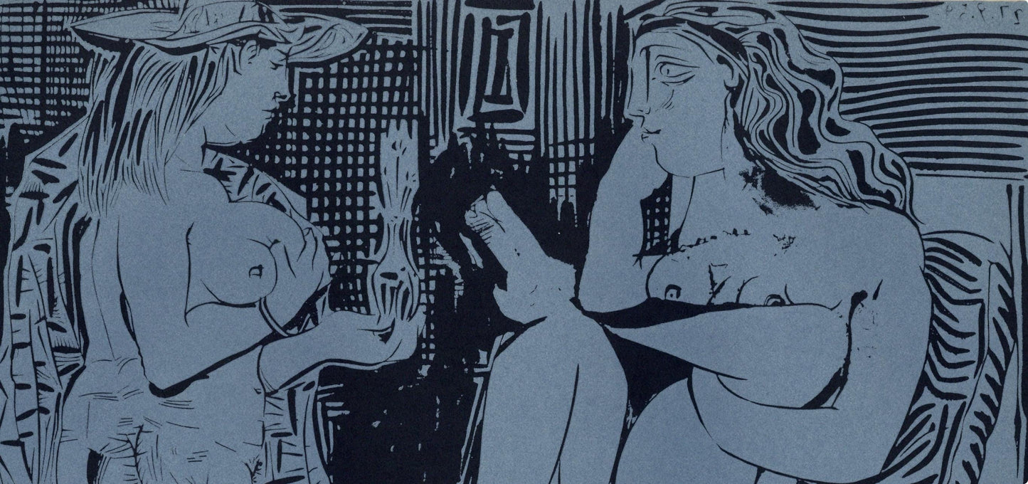 Pablo Picasso, Two Women With A Vase Of Flowers (Orozco 214), Grabados Al Linleo, Linocut