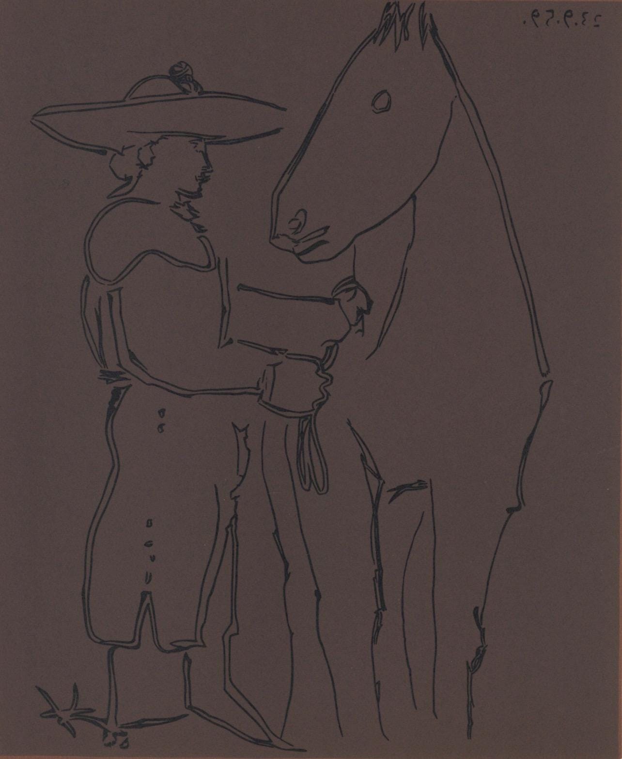 Pablo Picasso, Standing Picador With His Horse (Orozco 214), Grabados Al Linleo, Linocut