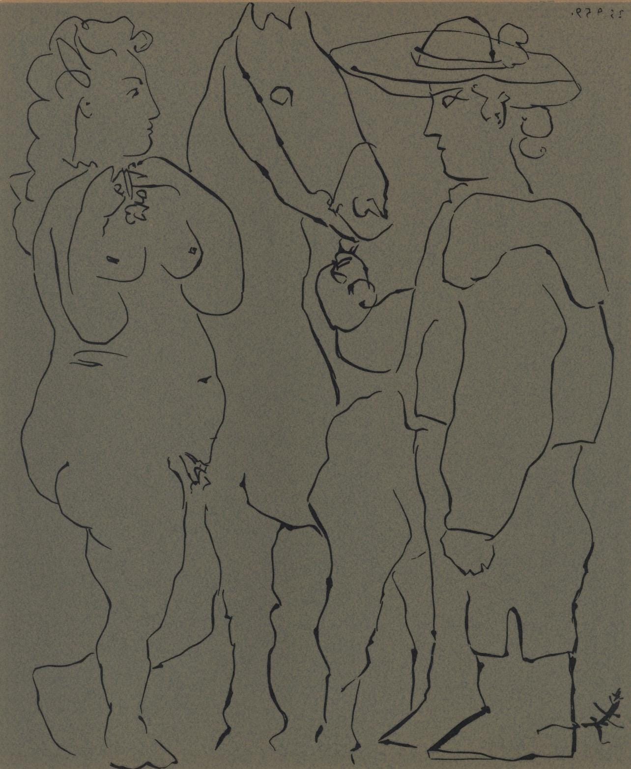 Pablo Picasso, Picador, Woman, And Horse (Orozco 214), Grabados Al Linleo, Linocut