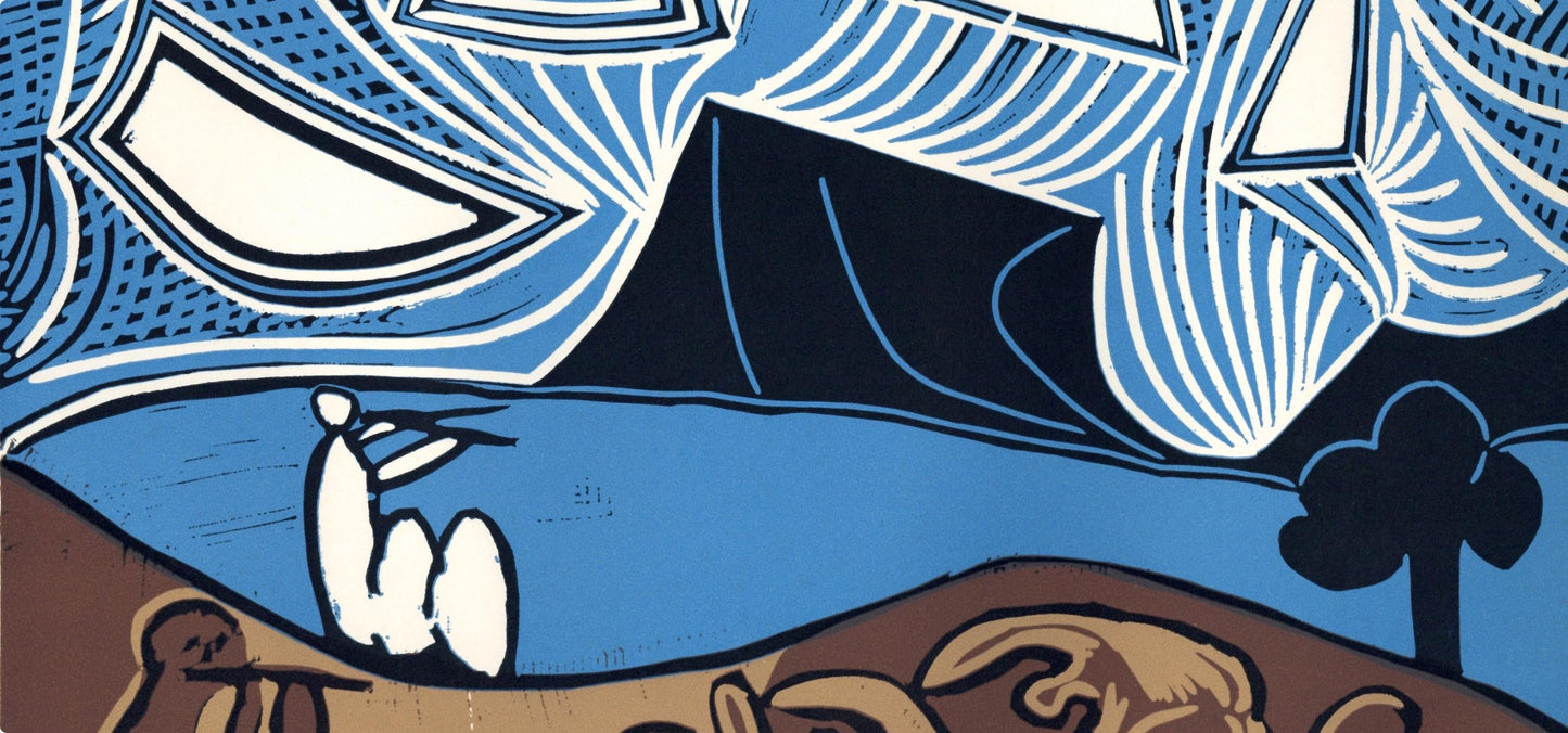 Pablo Picasso, Couple And Flutist At The Edge Of A Lake (Orozco 214), Grabados Al Linleo, Linocut