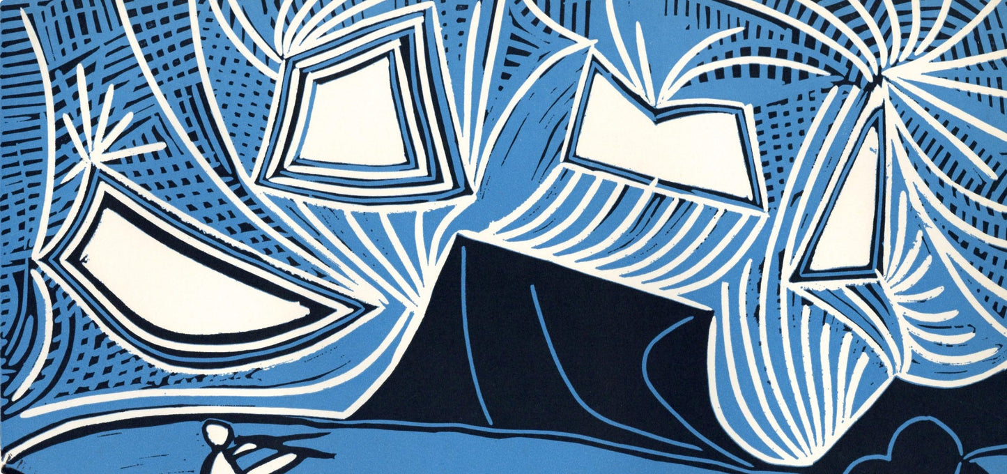 Pablo Picasso, Couple And Flutist At The Edge Of A Lake (Orozco 214), Grabados Al Linleo, Linocut