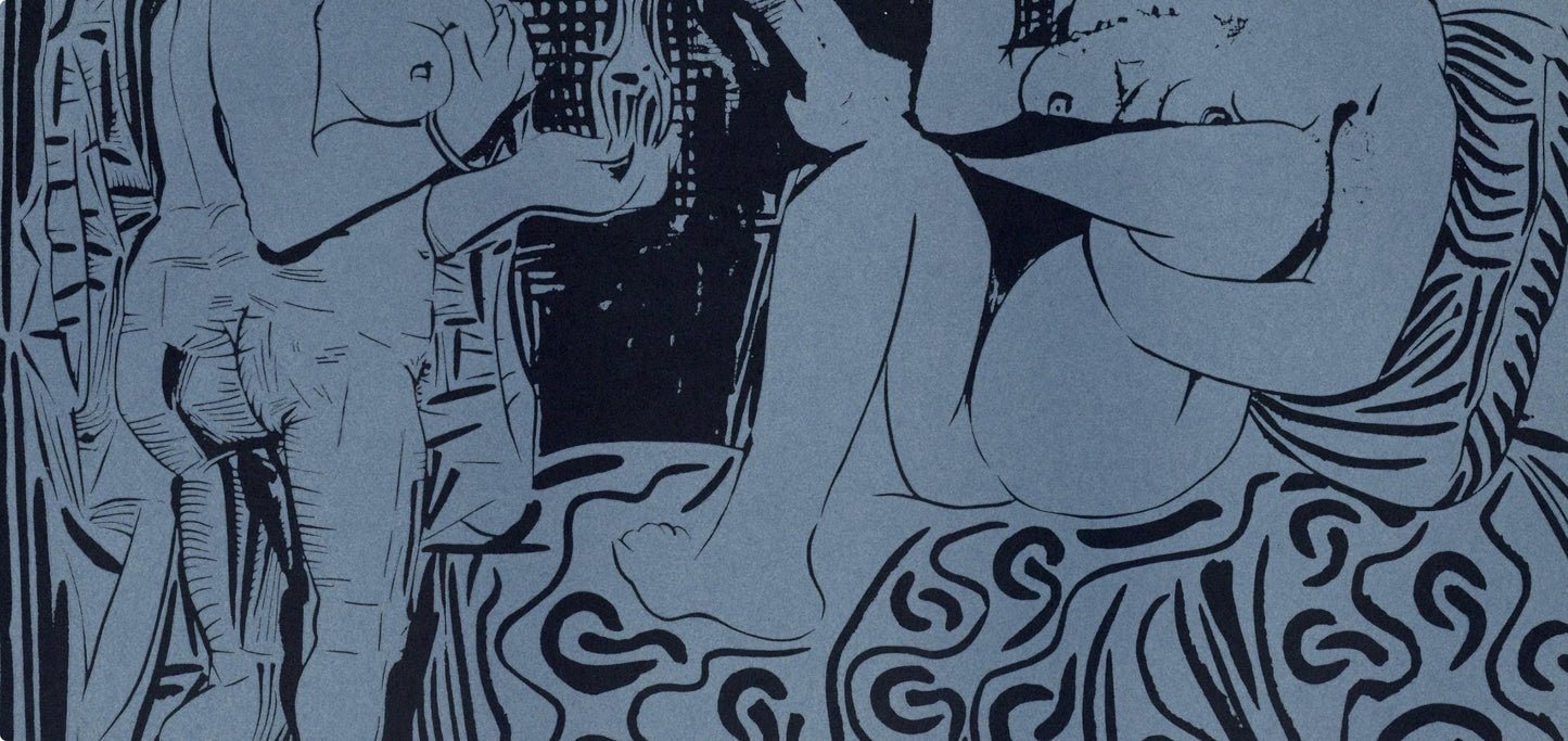 Pablo Picasso, Two Women With A Vase Of Flowers (Orozco 214), Grabados Al Linleo, Linocut