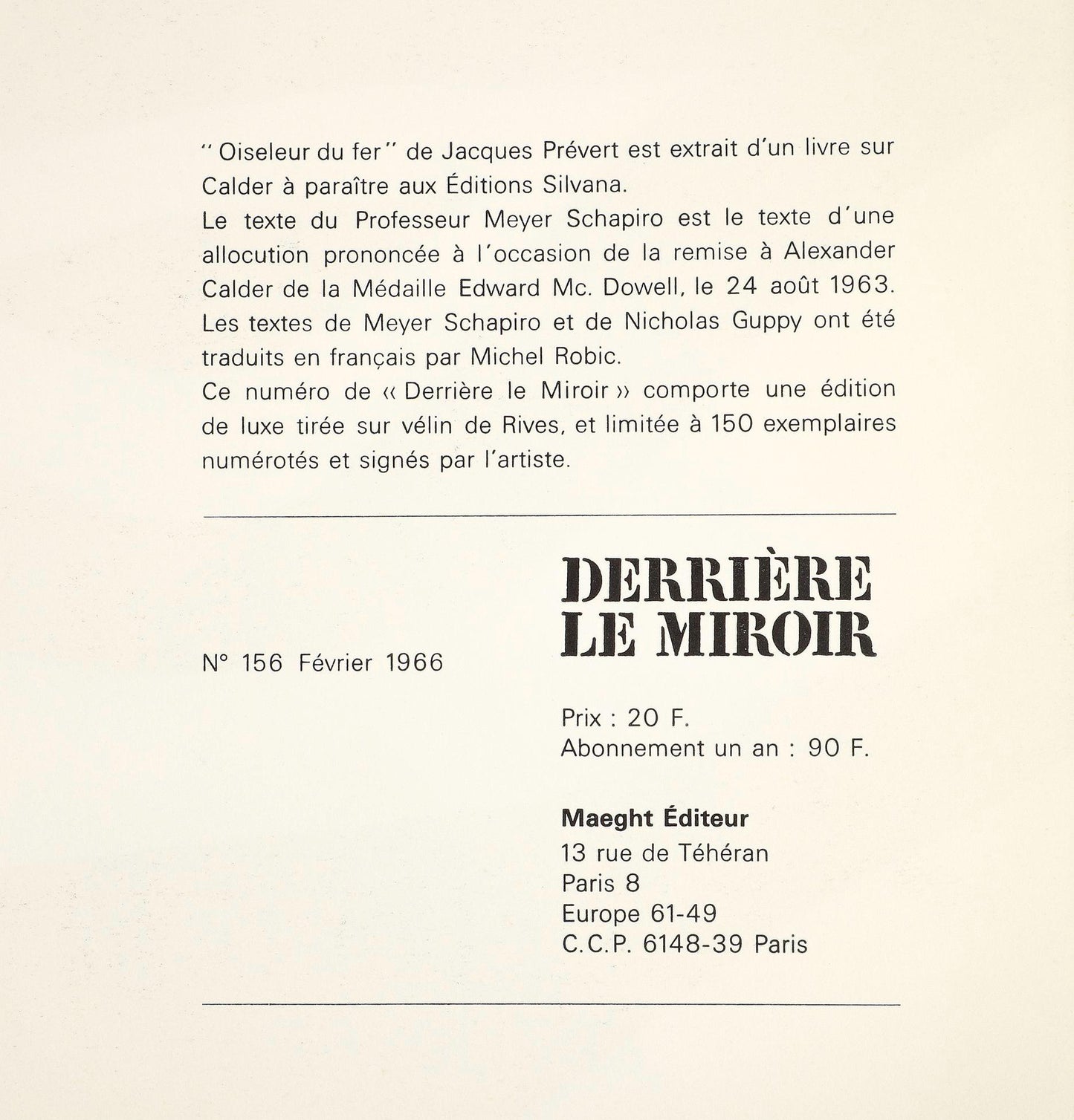 Alexander Calder, Composition, Derrire Le Miroir, Lithograph