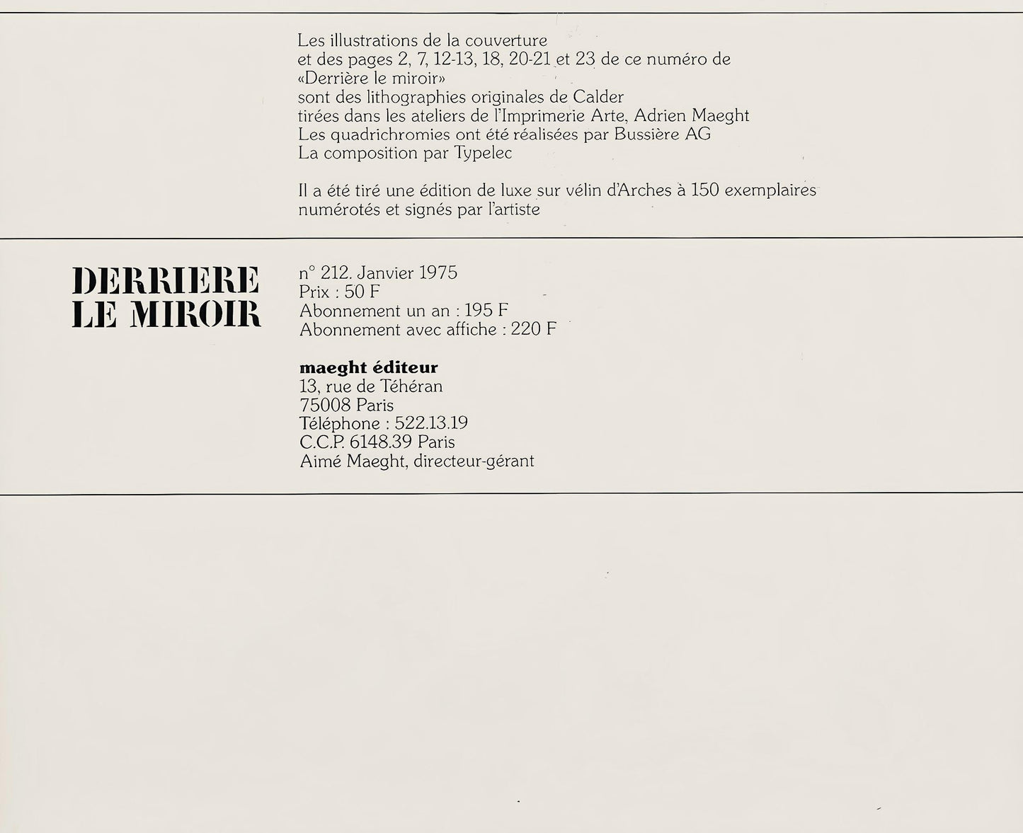 Alexander Calder, Composition, Derrire Le Miroir, Lithograph