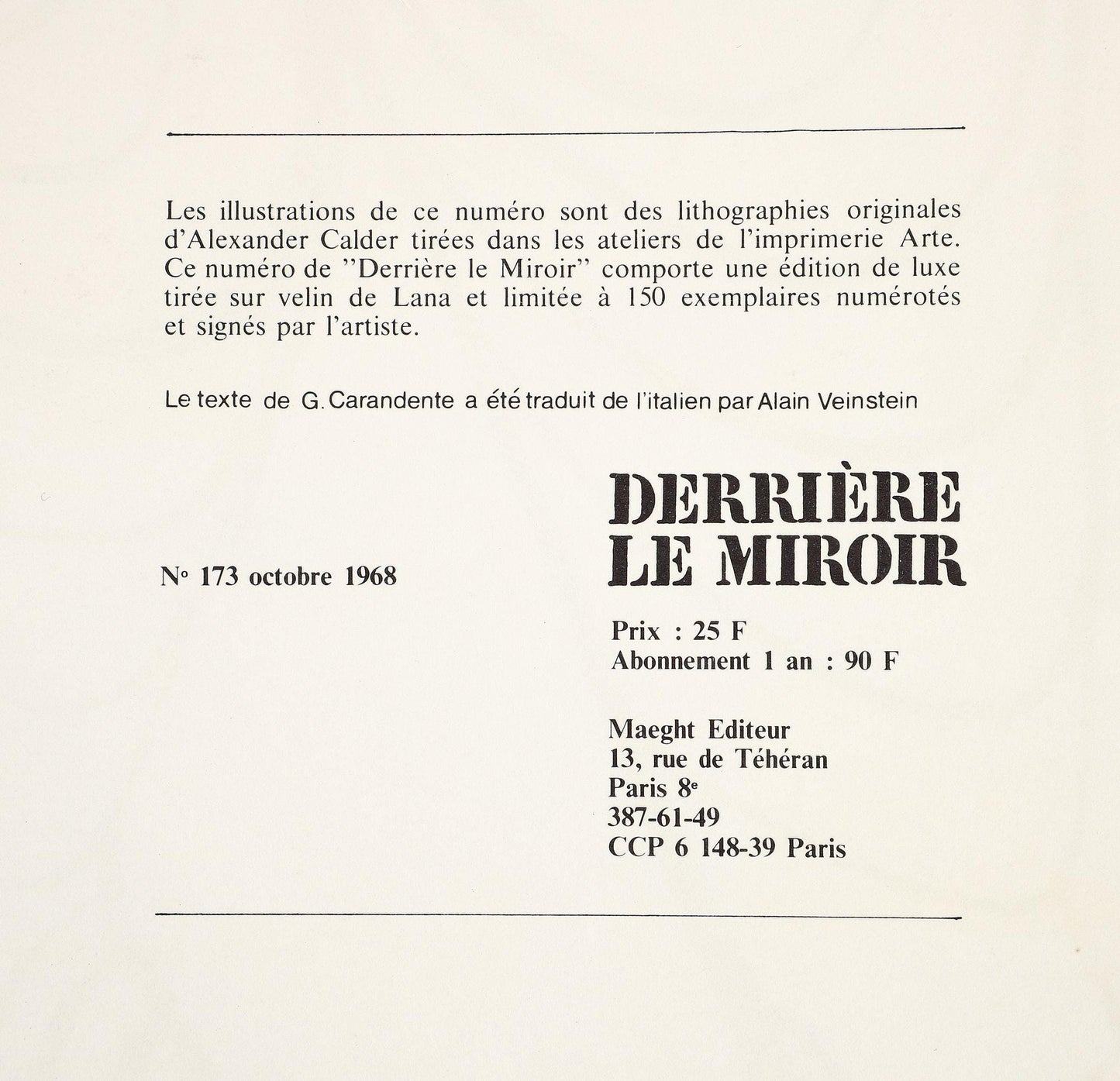 Alexander Calder, Composition, Derrire Le Miroir, Lithograph