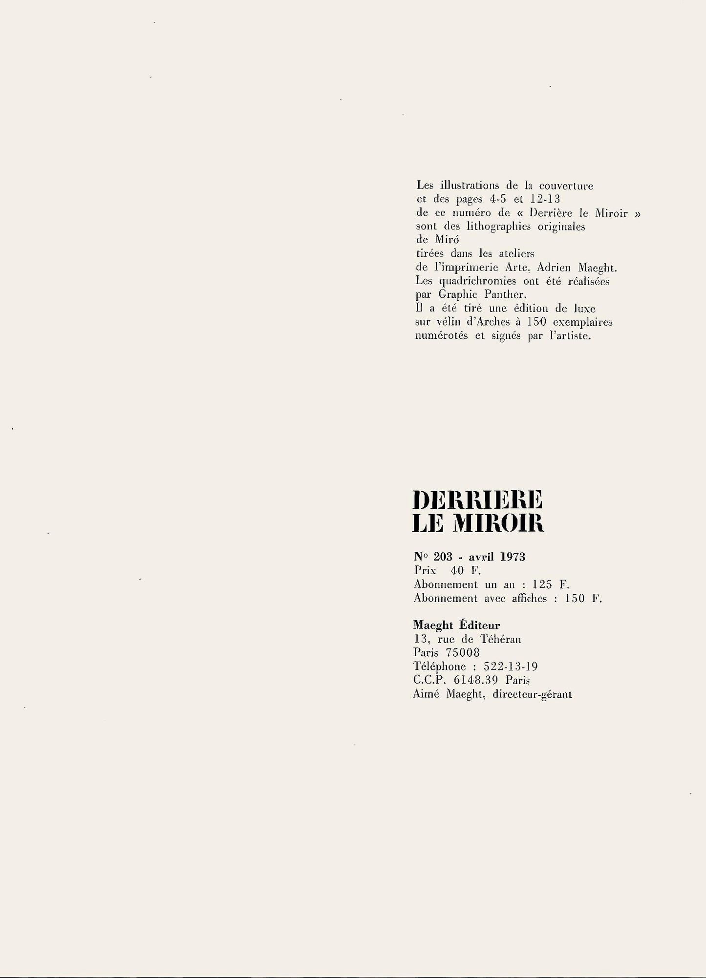 Joan Mir, Composition (Cramer 239; Mourlot 890), Derrire Le Miroir, Lithograph