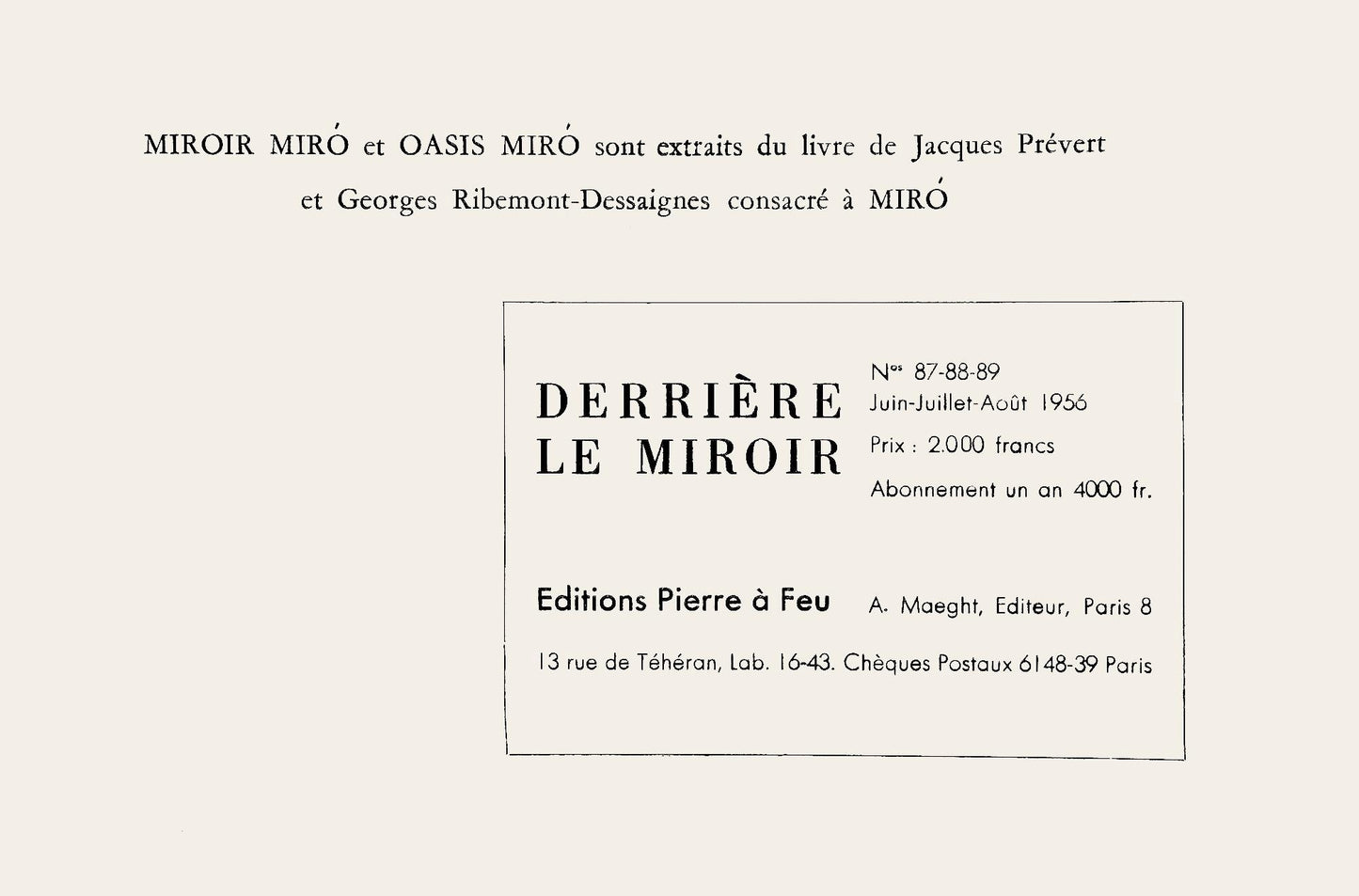 Joan Mir, Composition (Cramer 34; Mourlot 227), Derrire Le Miroir, Lithograph