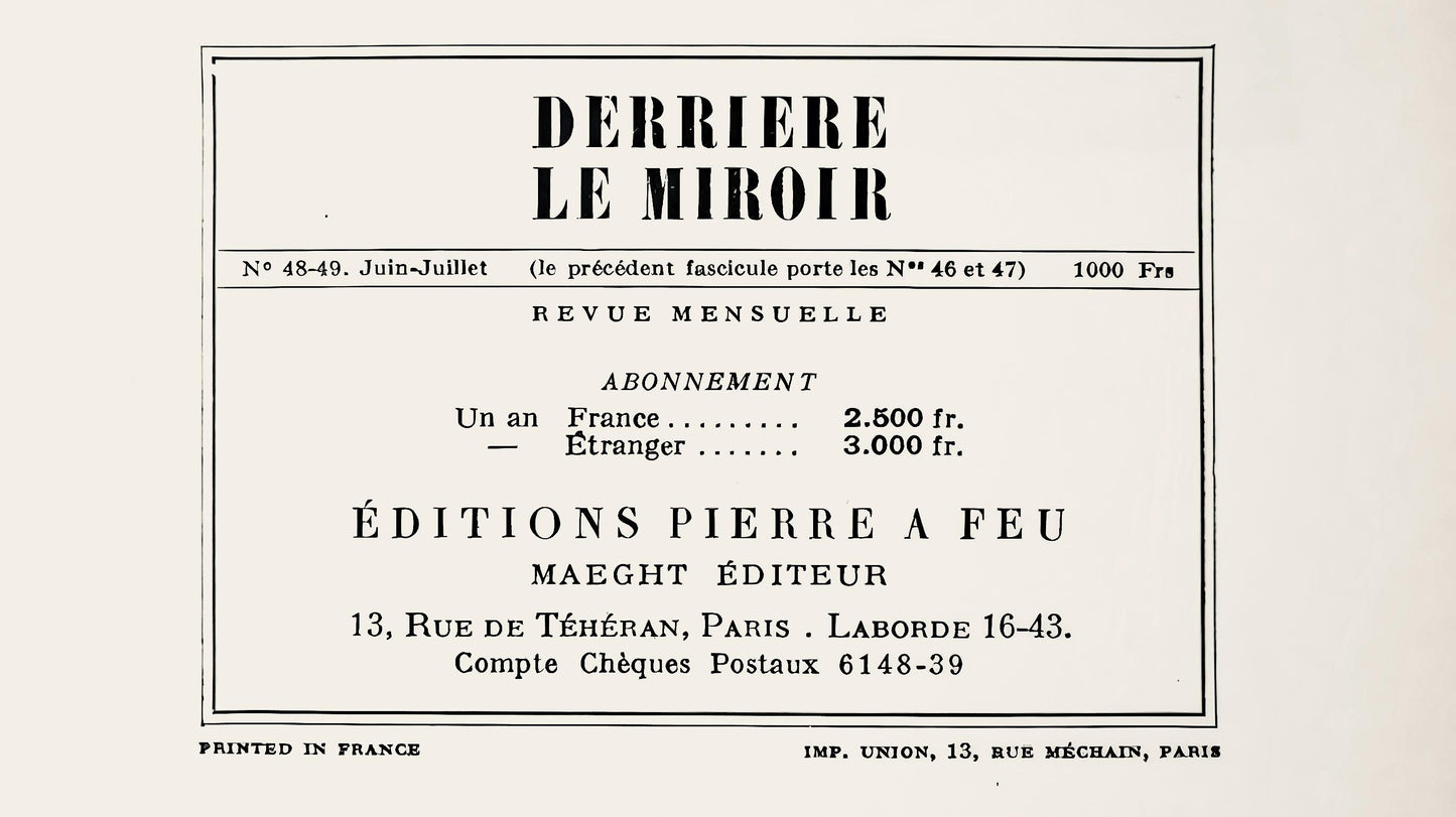 Georges Braque, L'Oiseau Sous L'Toile, Derrire Le Miroir, Lithograph